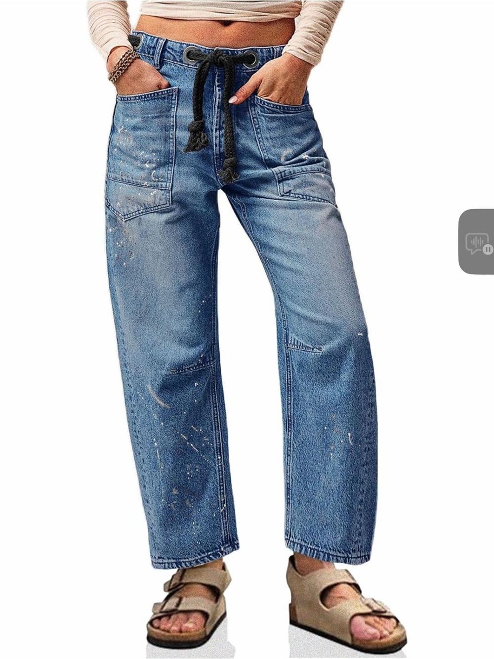 Casual Wide-Leg Paint-Splatter Denim Pants - Blue - Picture 1 of 1